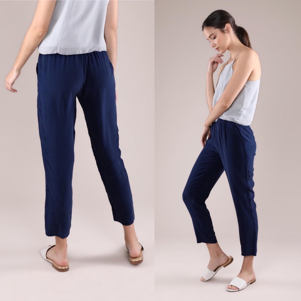 Silk ankle pants navy